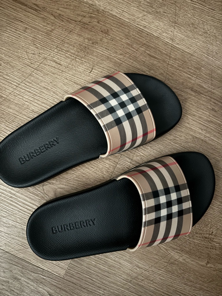 Burberry Black Footbed Nova Check Slide Sandals